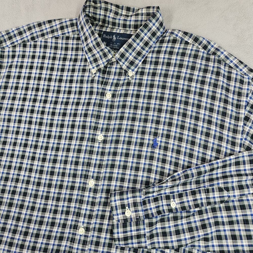 Vintage Ralph Lauren Blake Shirt Men XL Button Down Plaid Blue Black Preppy Pony